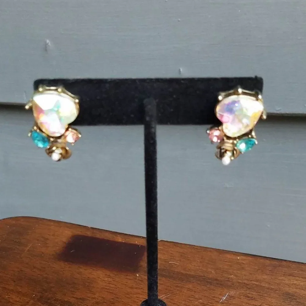 Betsey Johnson Crystal Heart Rose Cluster Pierced Earrings
